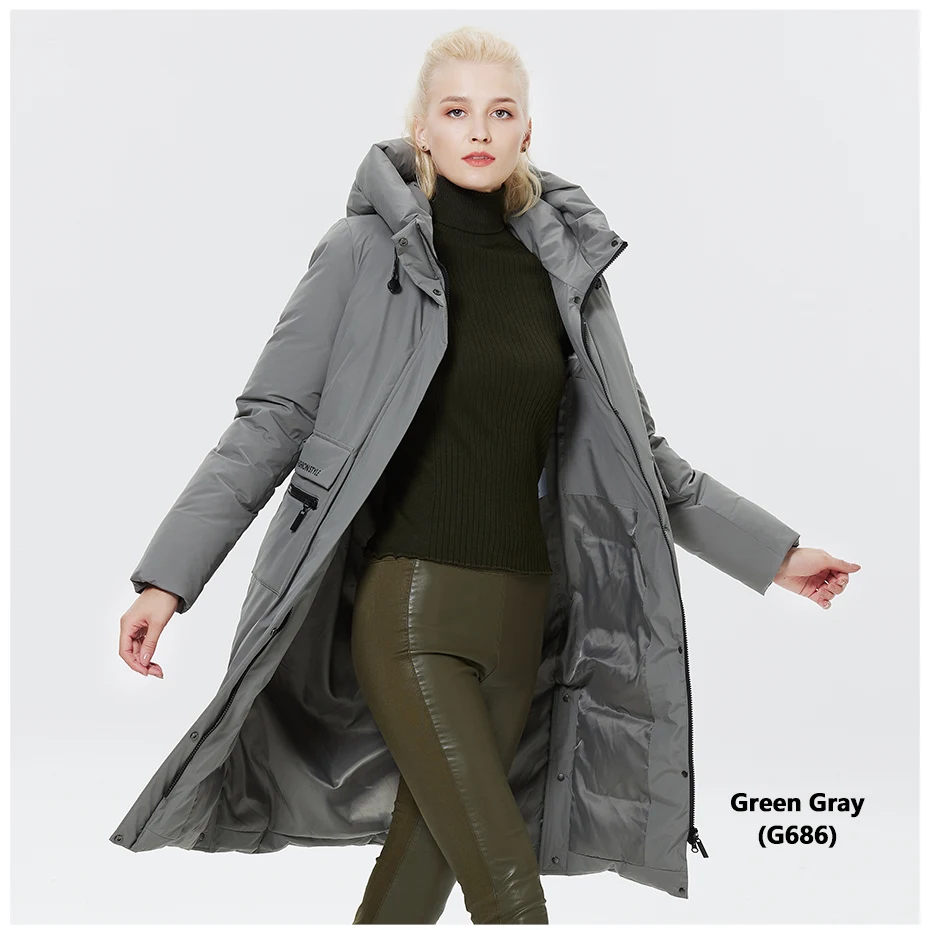 ICEbear 2023 Winter Women Jacket Long Cotton Big Pockets Ladies Coat Women's Thickened Warm Parka GWD22578-1D