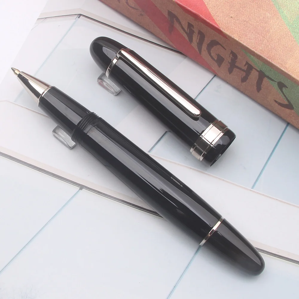 

Роскошная металлическая черная большая ручка-роллер, серебристая/золотая клипса, лучшая чернильная ручка для письма с черными чернилами, канцелярские товары, подарок PK 149 Размер