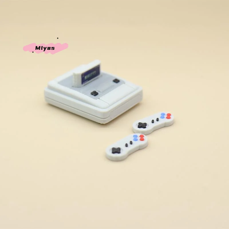 4Pcs 1/12 Dollhouse Mini Gaming Machine & Controller Miniature Retro SFC Game Console Set Scene Decoration Prop For Pretend Play