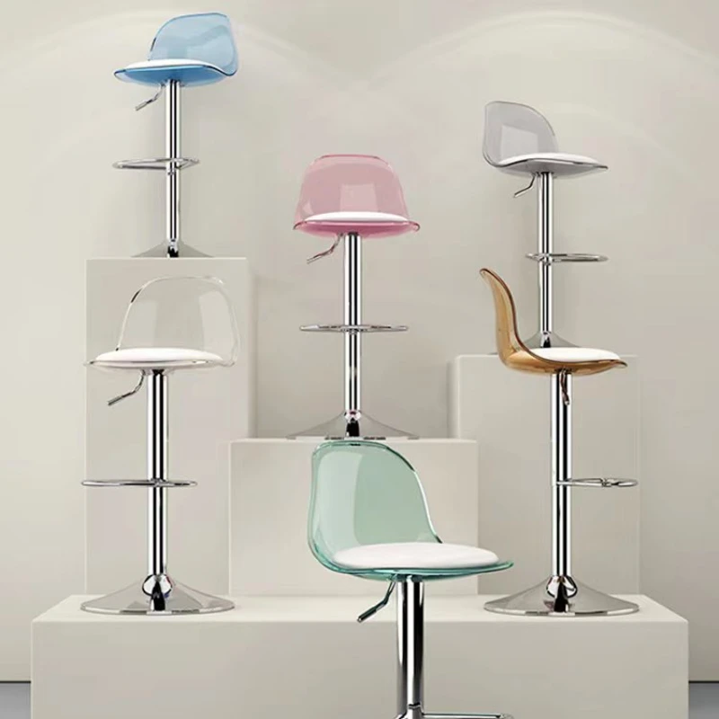 

Nordic Plastic Bar Chairs Transparent Makeup Reception Counter Bar Chairs Stool High Swivel Silla Sedie Cafe Furniture JY50BY