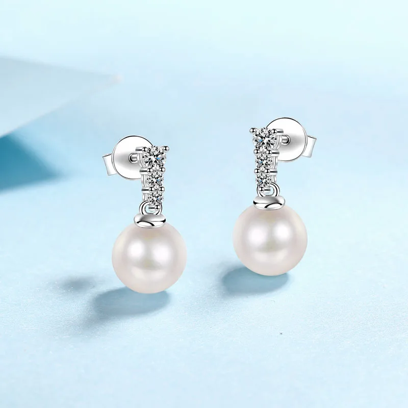 S925 Silber 0,1 ct Perle Anhänger Moissan ite Ohrringe einfache europäische und amerikanische geeignet für Frauen Hochzeit Weihnachts geschenke – Detail 3