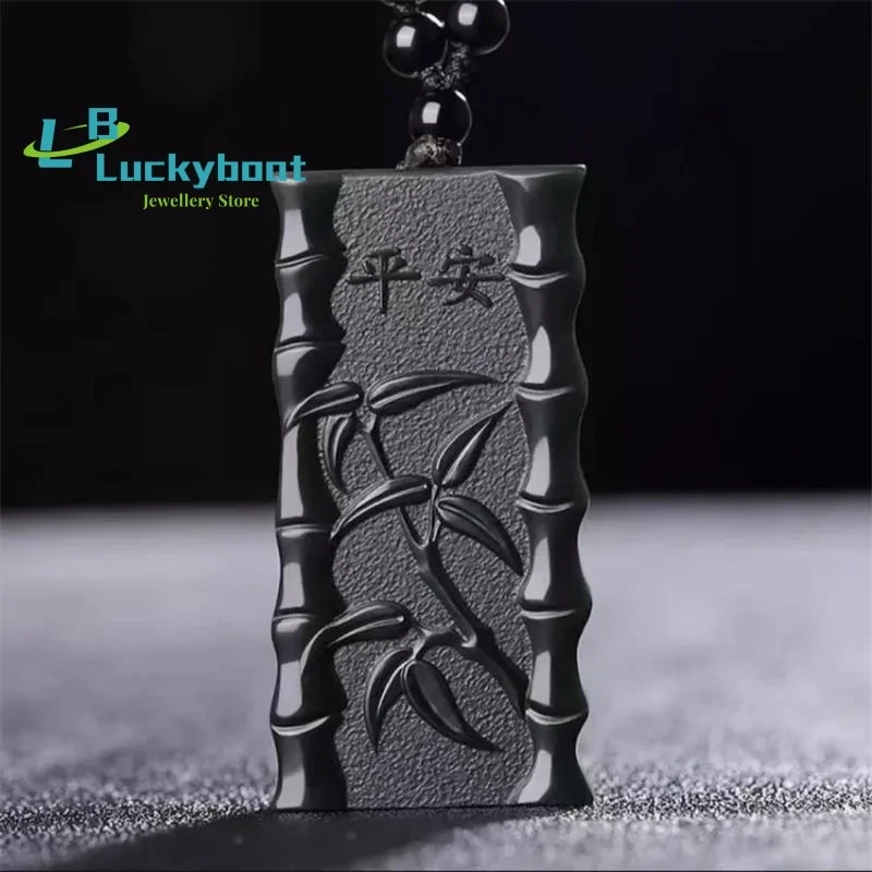 

Натуральный Hetian Голубой Нефрит Резьба Бамбуковый Узел Черный Зеленый Кулон Жадеит Ожерелье Изысканные Ювелирные Изделия Мужчины Женщины с Цепочкой