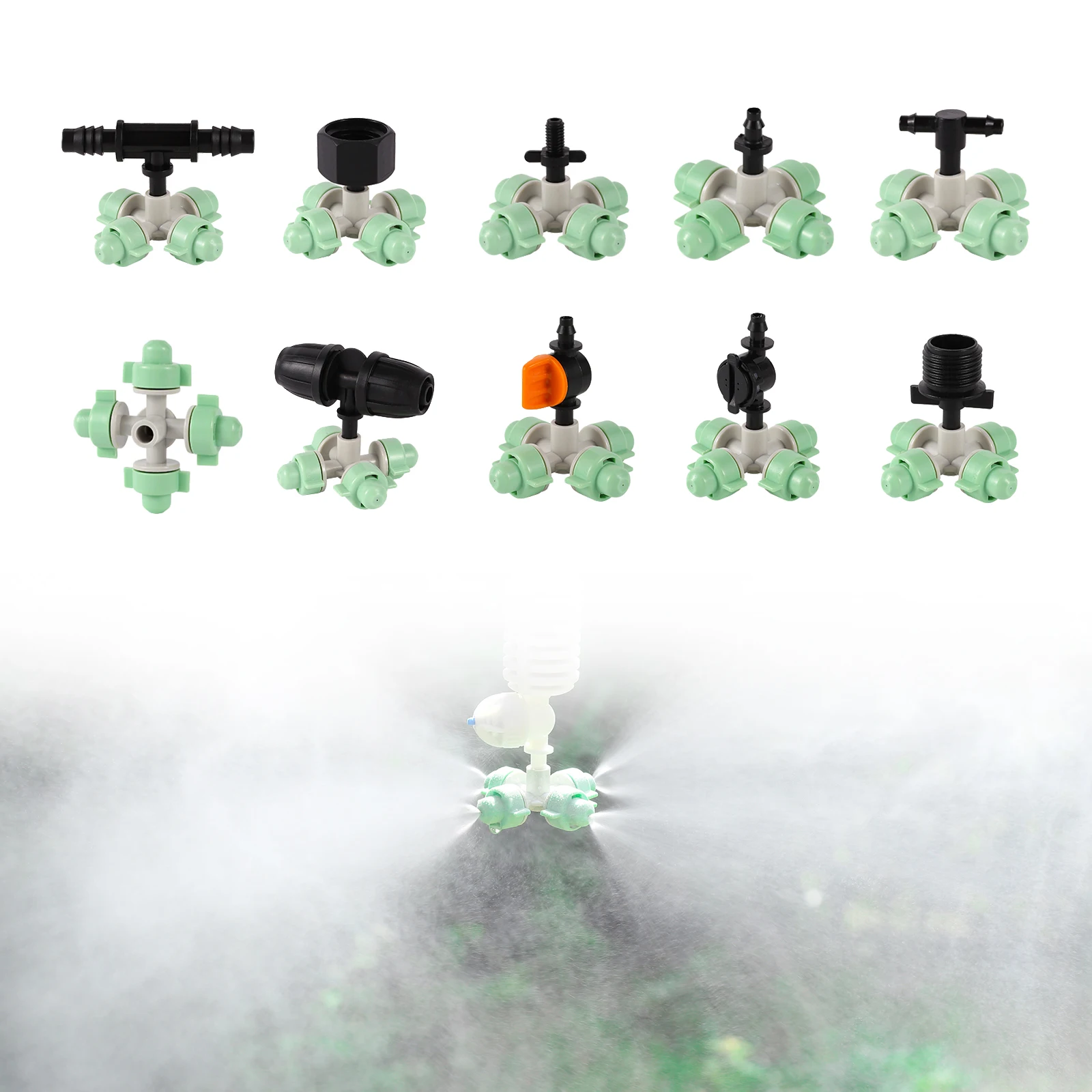 

1/10Pcs Anti Drip Misting Nozzle Kits 4/7mm Hose 4-way Sprinkler Heads Garden Lawn Irrigation Cooling Atomization Dust Removal