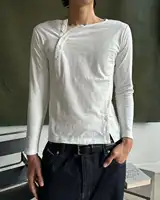 Fashionable American y2k street vintage casual T-shirt button design sense slim Goth men and women with the same style top emo