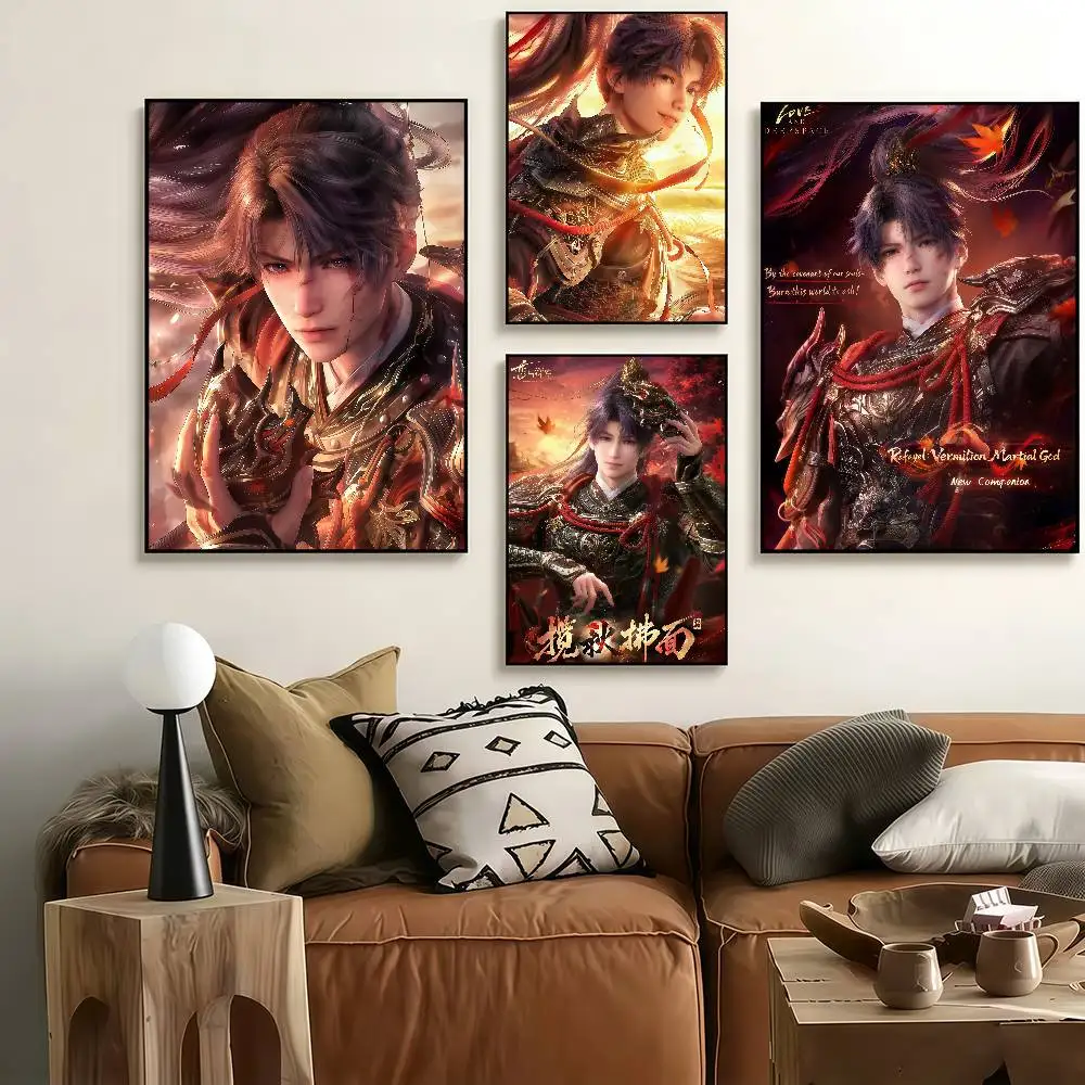 Rafayel Vermilion Martial God Love And Deepspace Poster Self-adhesive Art Waterproof Paper Sticker Coffee House Room Wall Decor