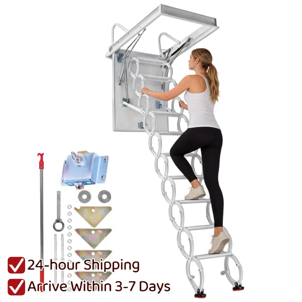 

Выдвижная чердачная лестница-стремянка для потолка, усиленная, грузоподъемность 300 кг, скрытый монтаж, для подвала