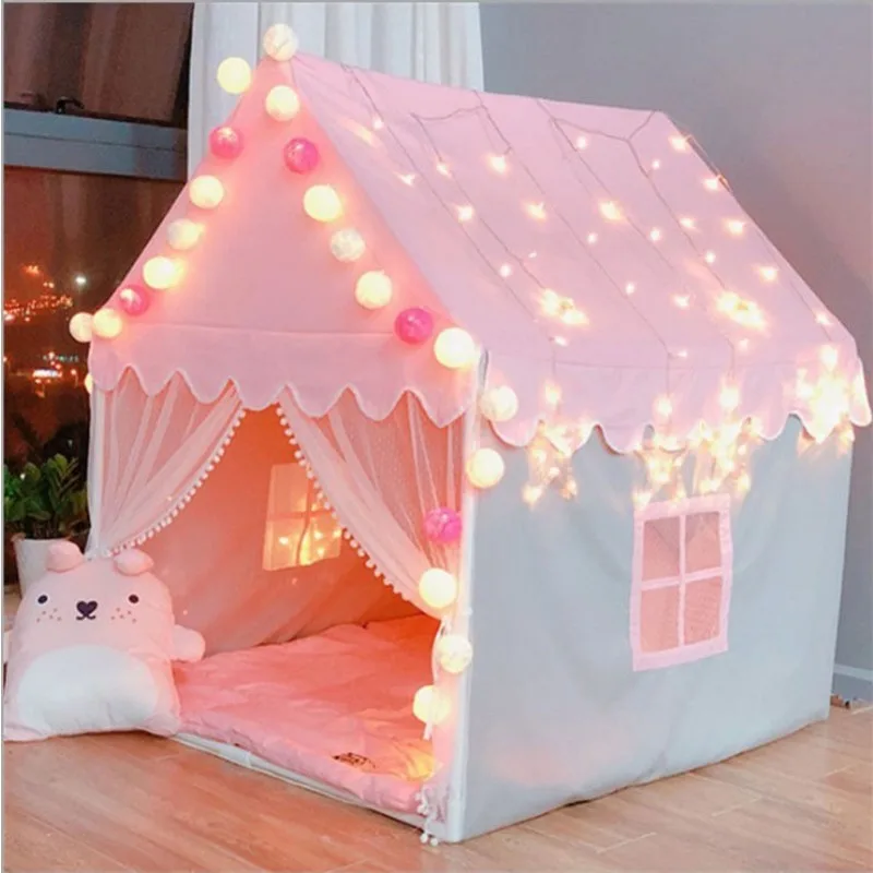 Tenda infantil portátil dobrável, tendas tipi para brincar de bebê, casa grande para meninas, castelo de princesa rosa, decoração de quarto infantil