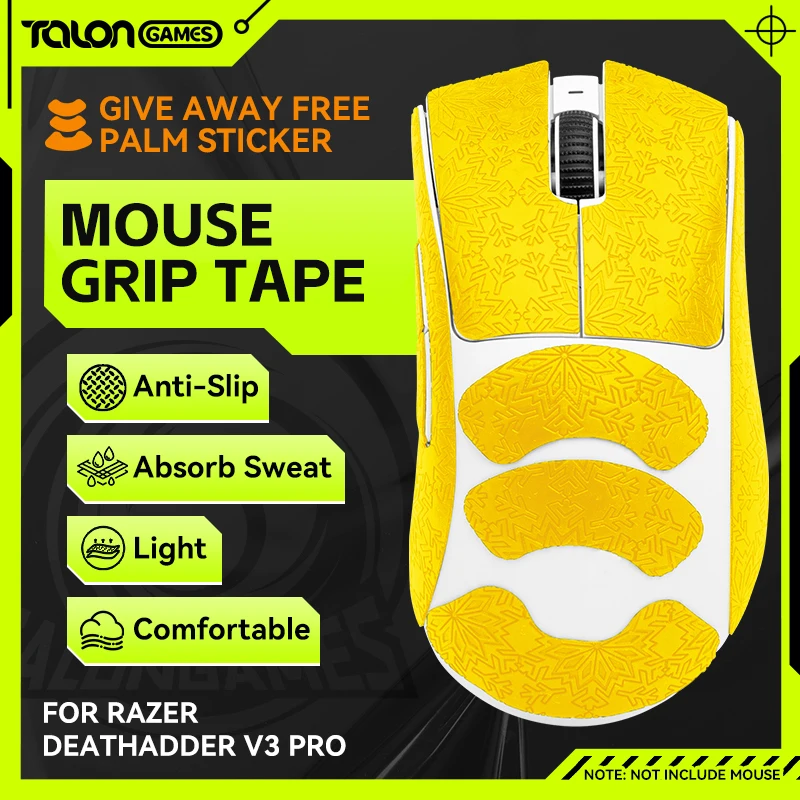 

TALONGAMES Mouse Grip Tape Snow Pattern For Razer DeathAdder V3 Pro,Palm Sweat Absorption, All Inclusive Anti-Slip Tape(Yellow)