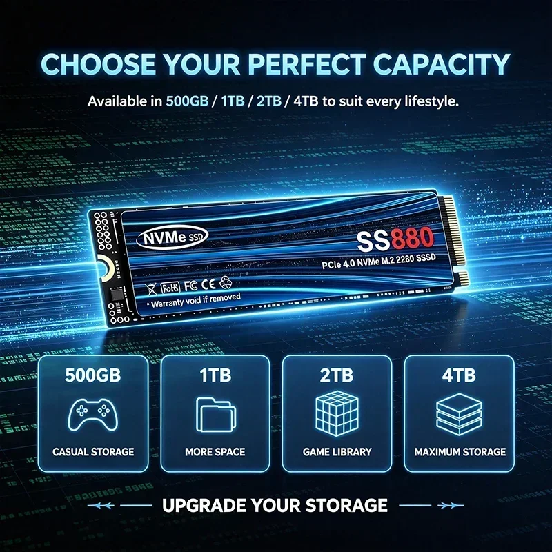 500GB 1TB SS880 M.2 NVMe SSD PCIe 4.0x4 3500MB/s TLC 3D NAND 2280 Gaming Solid State Drive for PS5 Laptop Desktop PC Hot