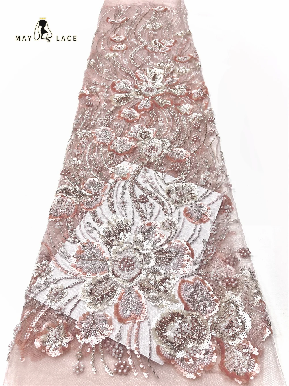 

Latest Hot Sale Fashion Africa Lace Fabric 2026 High Quality Handmade Embroidery Lace With Beads Sequins Party For Wedding Dress