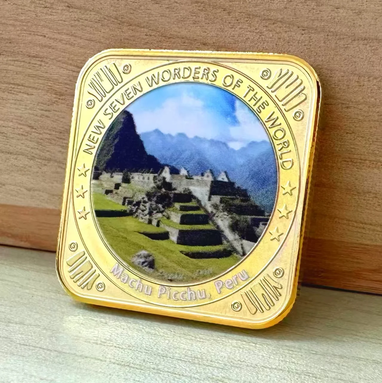 Barra de oro Machu Picchu moneda conmemorativa siete maravillas del mundo pepitas insignia en relieve de Metal colección regalo de vacaciones artesanía