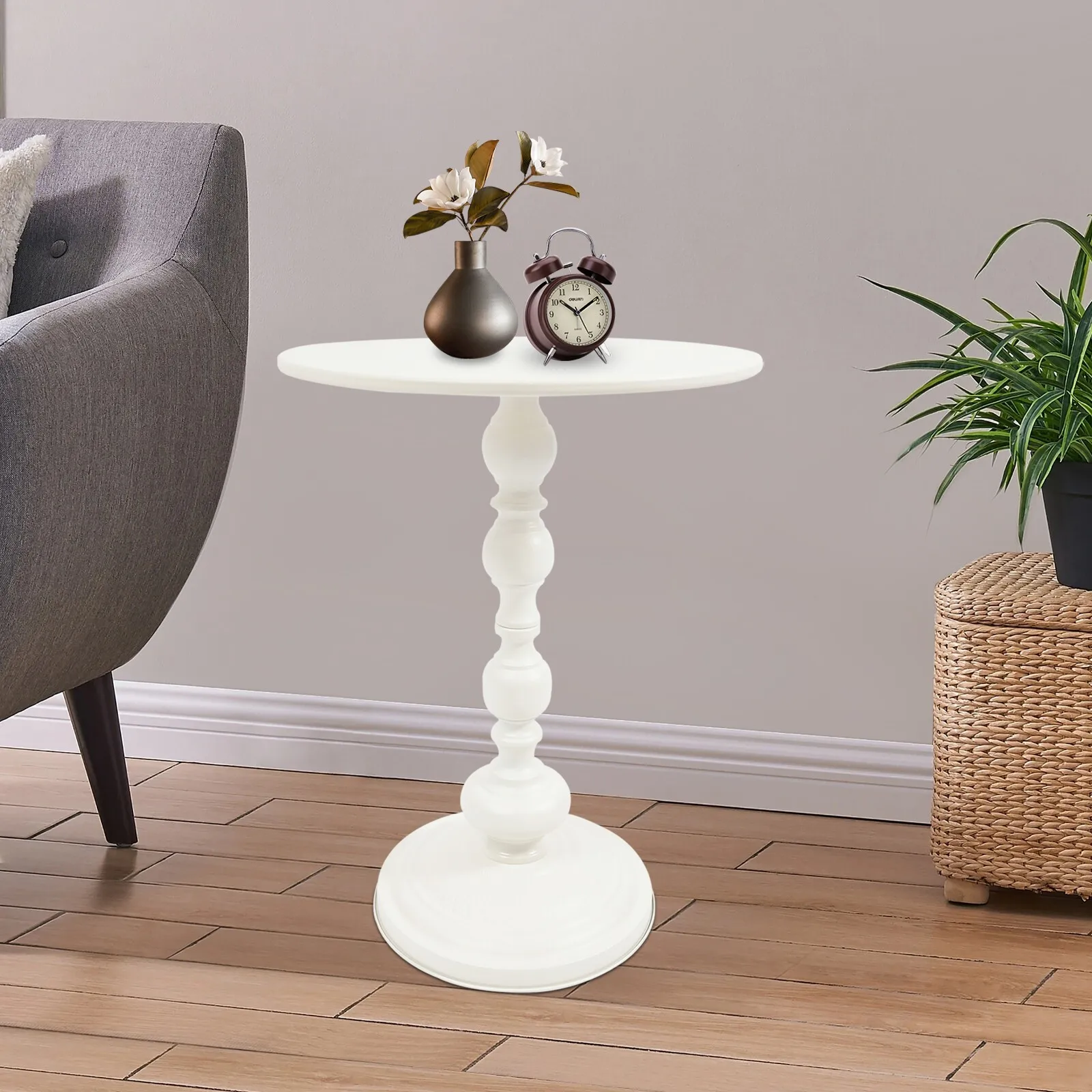 

Round Side Table Retro Coffee End Table Small Accent Pedestal Table White Home