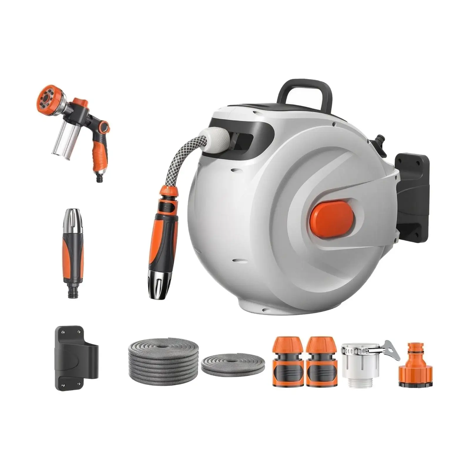 11M Retractable Hose Reel Wall Mounted PP PVC Auto Locking Garden Watering Tool with Spray Nozzle for Outdoor Use