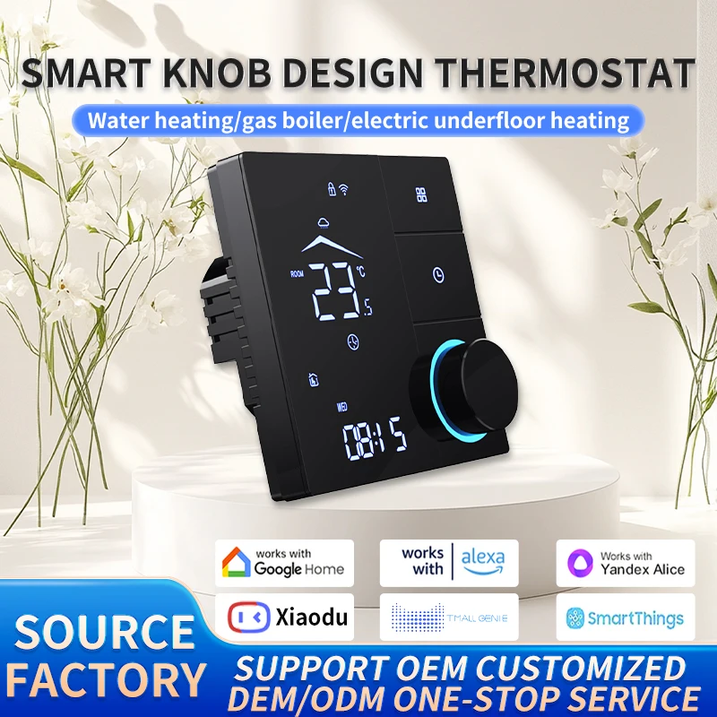 Knob WiFi Thermostat Programmable Digital Room Temperature Controller Touch Voice Alexa Google Home HVAC Heating Cooling 90-240V