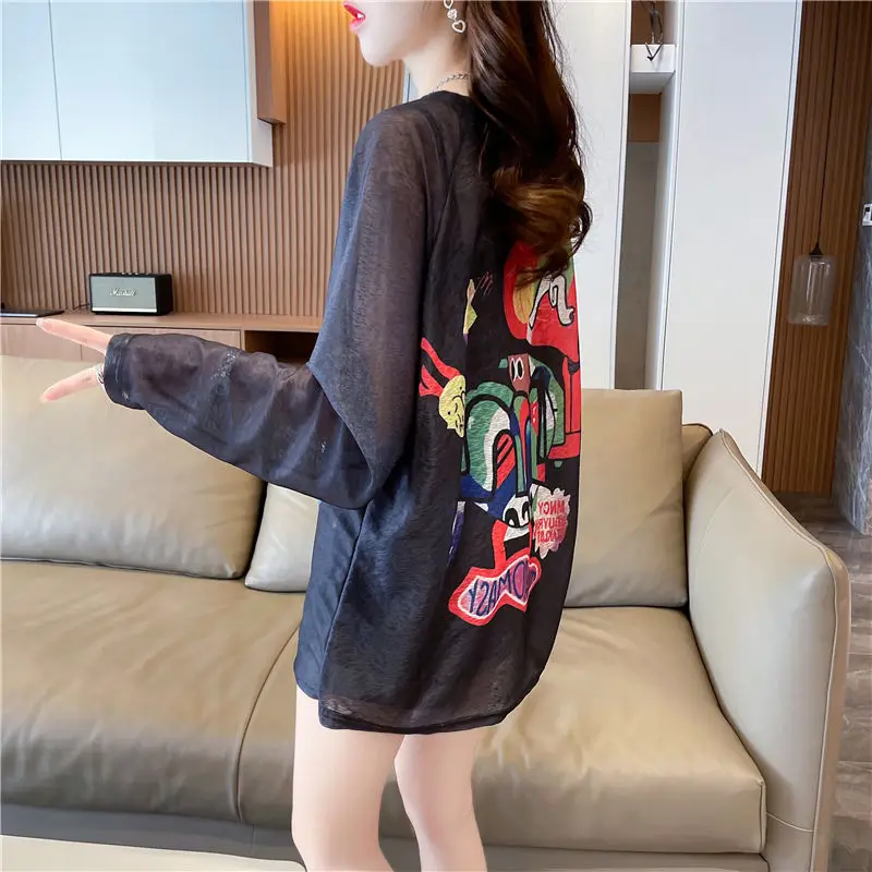 Women with Versatile Long-sleeved T-shirts for Summer Flavor Niche Loose Tops for Bottoming Shirt Chiffon Clothes for Summer