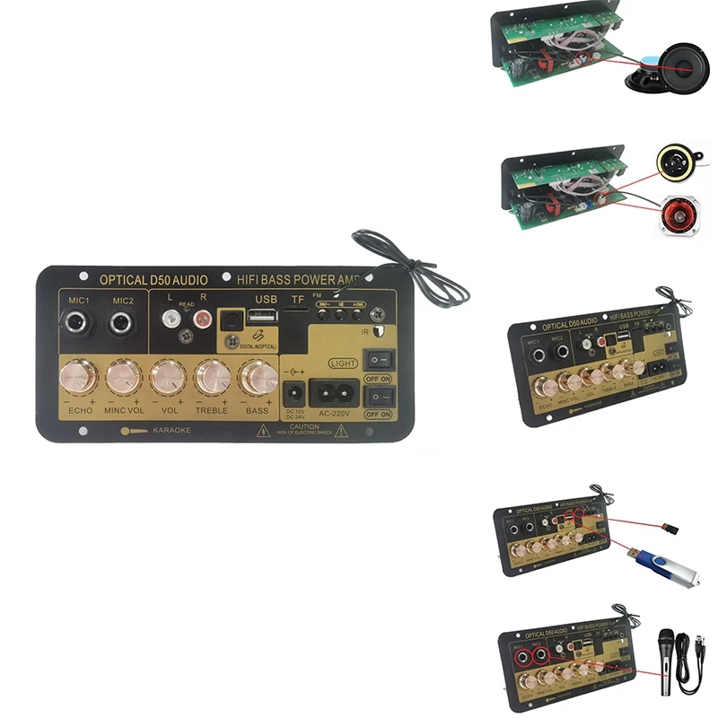 Bluetooth Amplifier Board With Optical Audio AMP USB FM Radio TF Player DIY Audio Subwoofer For Karaoke Home Car