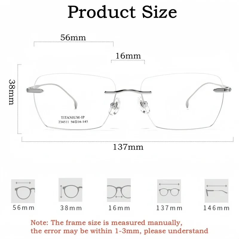 YONGLAN Titanium Rimless Eyeglasses Prescription Glasses Optical Lenses Myopia Hyperopia Reading Eyewear Customized Progressive - view 5