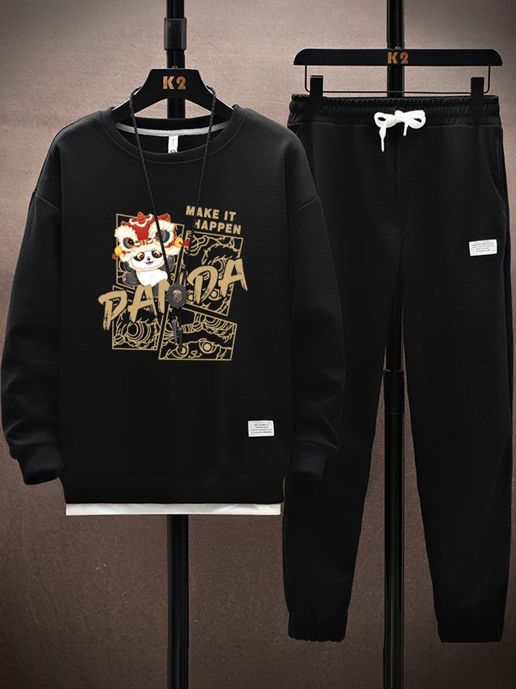 

Модный комплект худи для мужчин: весенне-осенний повседневный спортивный костюм из двух предметов, молодежный, из полиэстера, с круглым вырезом, без пуговиц, свободный крой