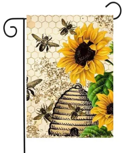 Bee Skep, Sunflowers & Bees Garden Flag  Top Quality * Double Sided