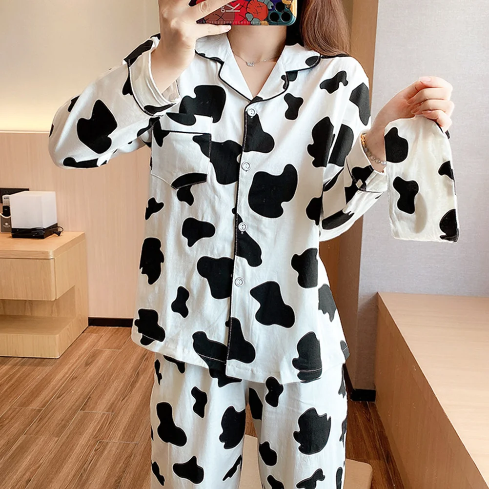 Cow Print Accessories Button up Pajamas Women's Set Girls Nightdress Nightgowns for