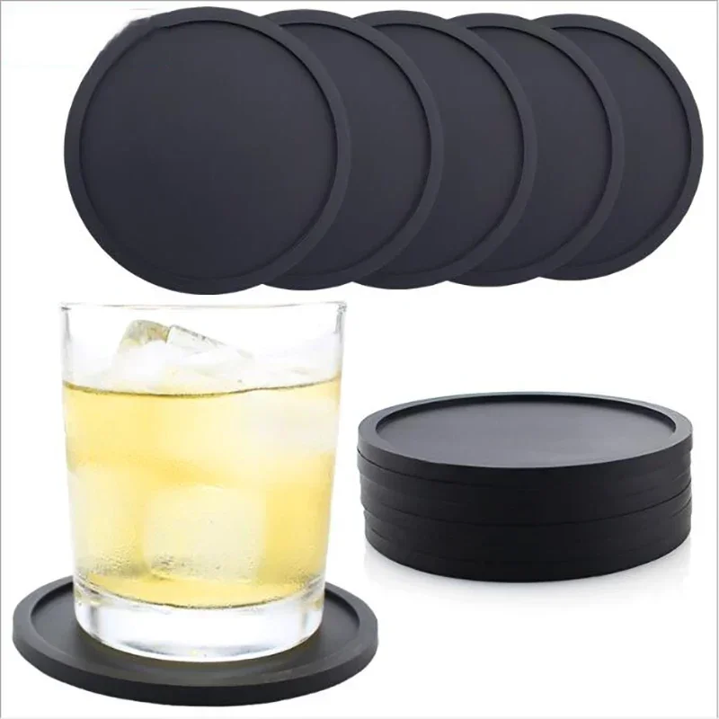 HOT SALE Silicone Black Drink Coasters Set Of 8 Non-Slip Round Soft Sleek And Durable Easy To Clean Multicolor