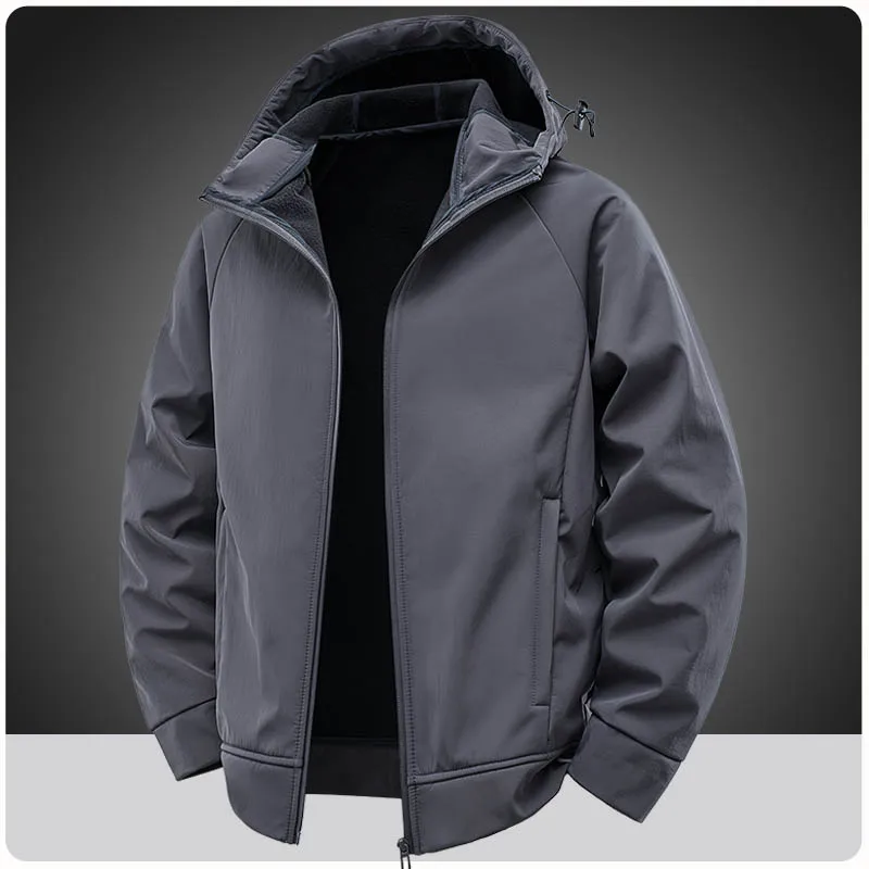 Men's casual jacket with hood warm waterproof windproof Jacket outdoor soft-shell fleece-lined Camping Hiking Coats Men Clothing