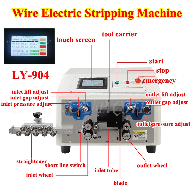 

LY 904 4.3 Inch Touch Screen Control Automatic Round Flat Sheathed Wire Electric Peeling Stripping Cutting Machine 4 Wheels 220V