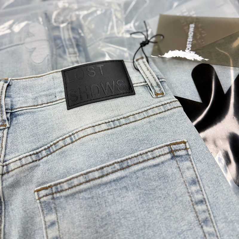 الهيب هوب الربط المرقعة الأسود عباد الشمس التطريز LOSTSHDWS الدنيم السراويل الرجال النساء الضوء الأزرق الجينز السراويل مع العلامة #6