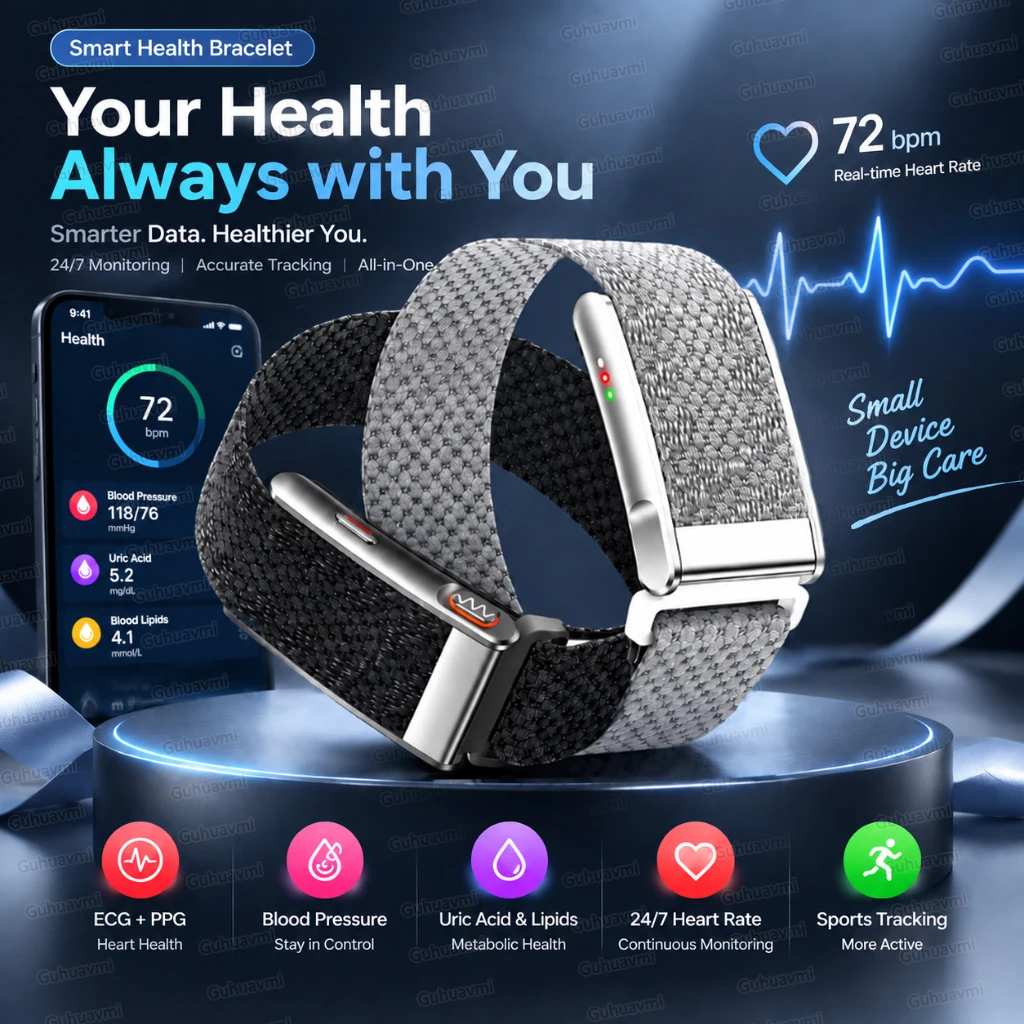 Health Wellness Bracelet - 2026年型フィットネストラッカー、心電図（ECG）・光電体積脈波（PPG）機能搭載、健康管理用ブレスレット、男女兼用、正確な血圧測定、心拍数・脂質モニタリング機能、スポーツスマートウォッチ。