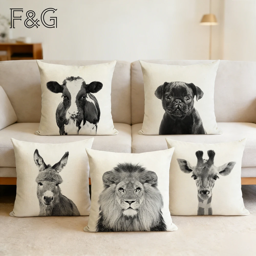 

Cute Animals Cushion Cover Nordic Black and White Style Decorative Pillowcase for Home Hotel Car and Sofa