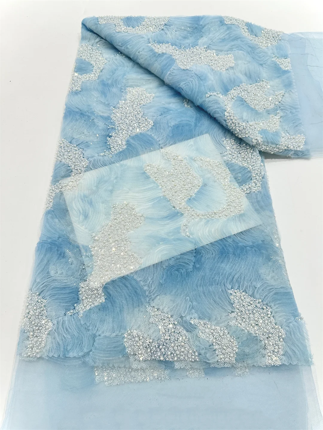 African Lace Fabric Sequins Beaded Groom Nigerian Bridal High Quality French Tulle Lace Fabric for Wedding Party Dresses