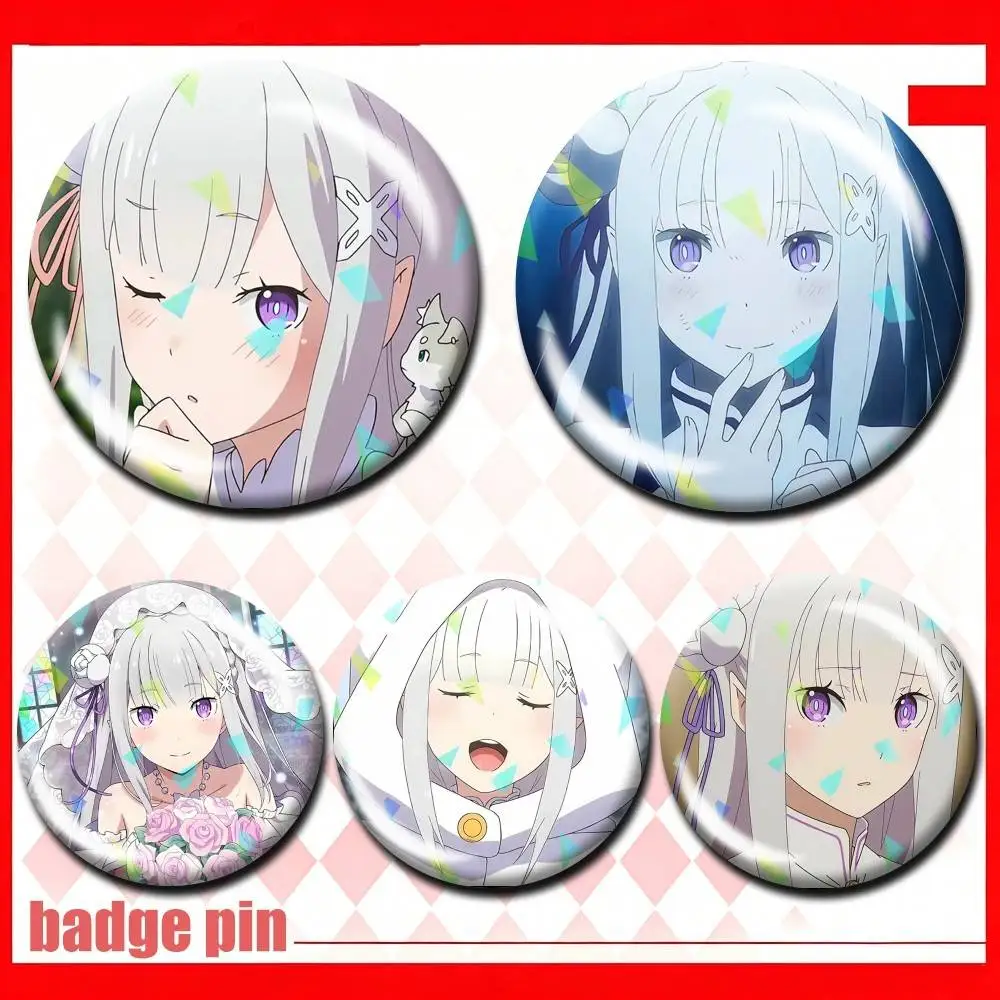

Half-Elf Emilia and REM Aniem RE 25 32 44 58 75mm Badges Personalized Round Brooches Pins Accessory Customizable