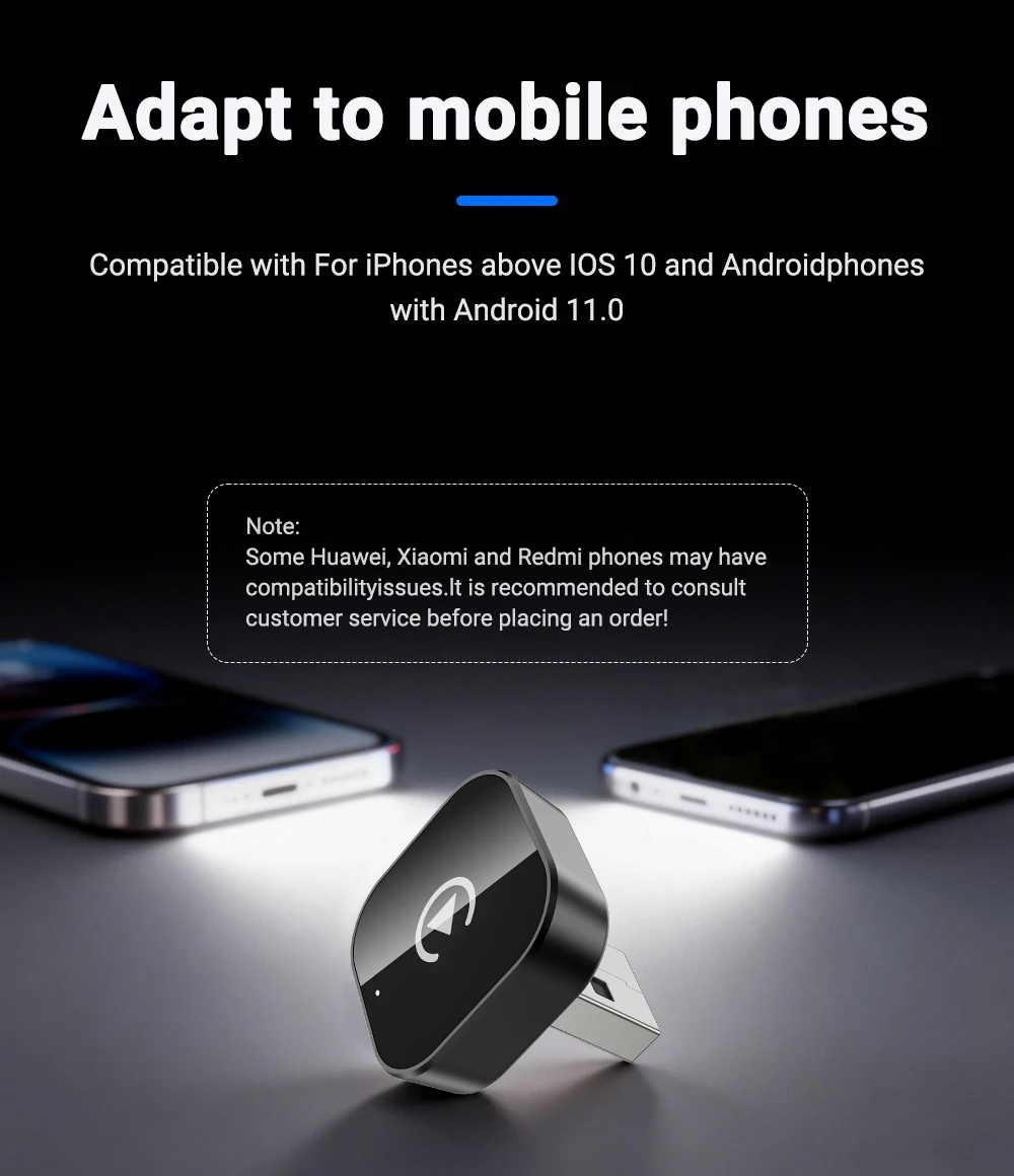 XUDA 2026 NEU Kabelgebunden zu Kabellos CarPlay&Android Auto 2-in-1 Mini-Adapter 5GHz WiFi5 für 99% Original Kabelgebundene CarPlay/Auto-Fahrzeuge – Detail 11
