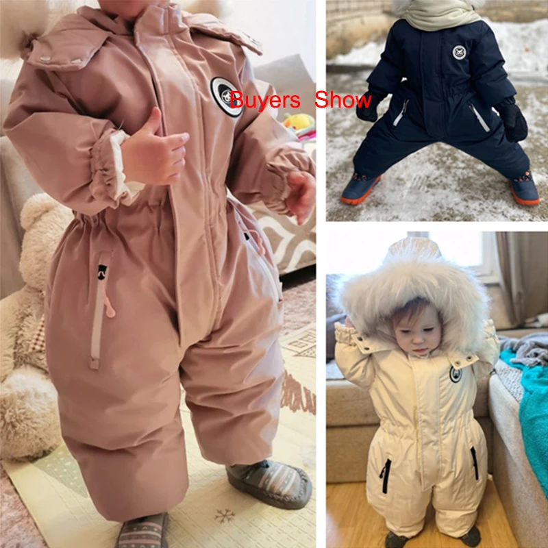 Autumn and Winter Baby Jumpsuit Warm Baby Ski Suit Plus Velvet Boys Overalls Baby Girl Clothes Waterproof Children Jacket