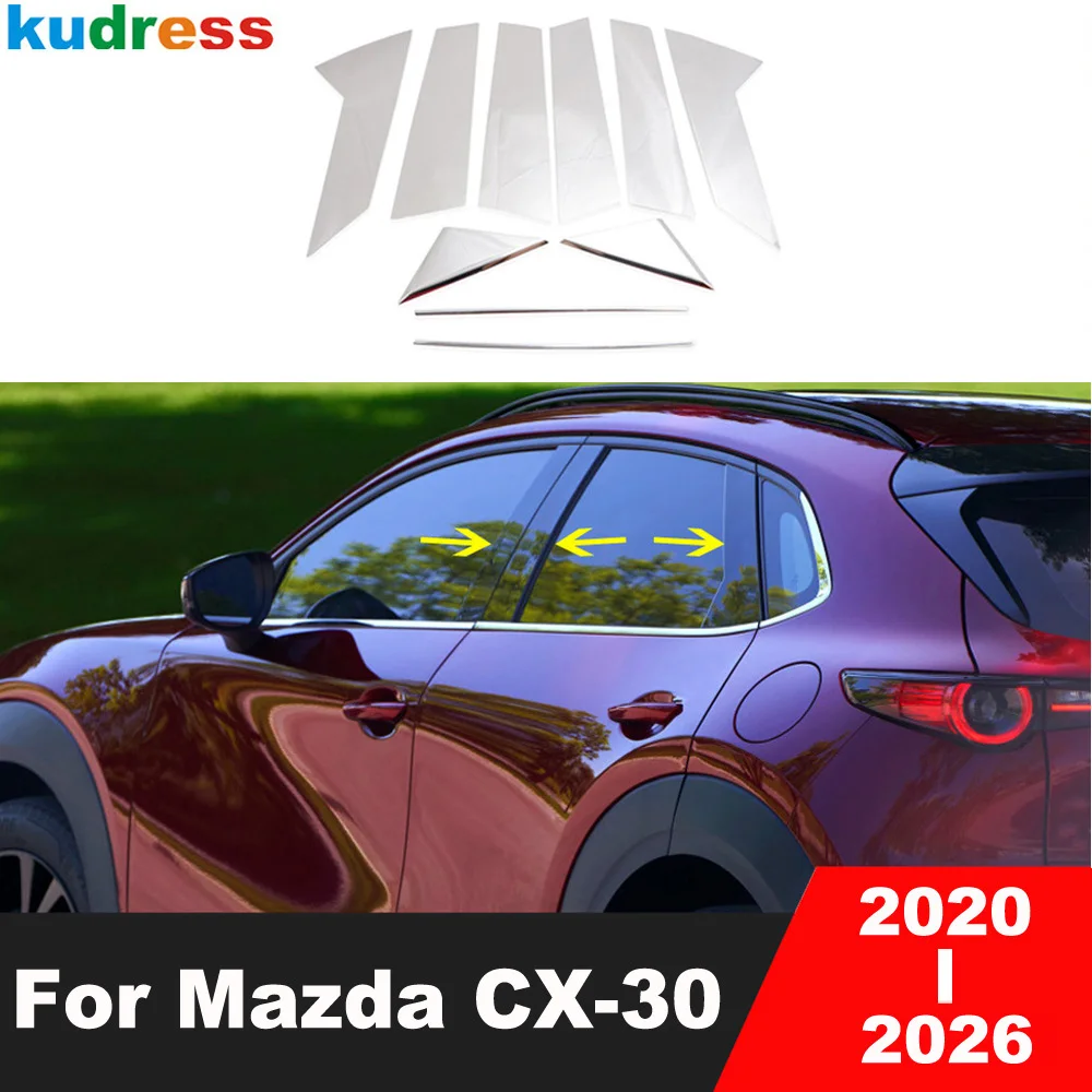 Window Center Pillar Cover Trim For Mazda CX30 CX-30 2020-2023 2024 2025 2026 Steel Car Middle B C Pillar Post Strip Accessories