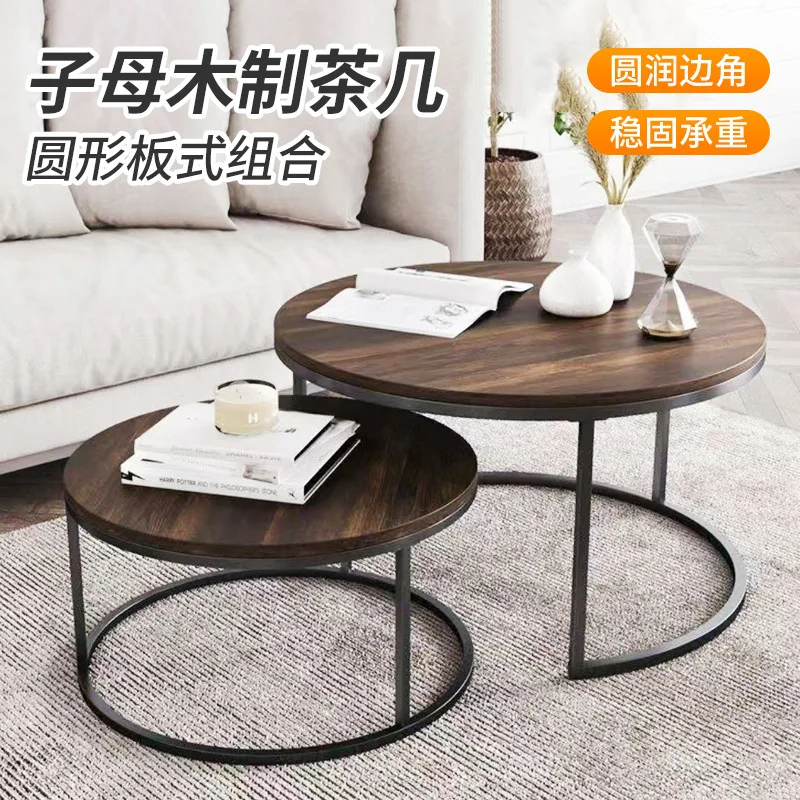 und Kind Holz rund, Tellerkombination, Couchtisch Handwerker High Art, Gefühl mobiler antiker Stil, brauner Couchtisch