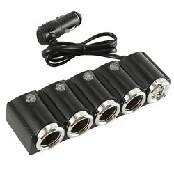 Universal Car Charger 12V 24V 4 Way Cigarette Lighter Multi Socket Auto Splitter Power Charger Car Adapter Dual USB Car Charger