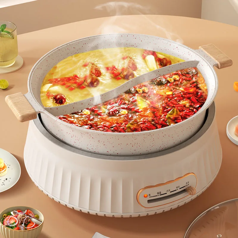 

Food Warmer Hot Pot Electric Cooker Meat Noodle Stainless Steel Chinese Hot Pot Ramen Soup Vegetable Fondue Chinoise Cookware