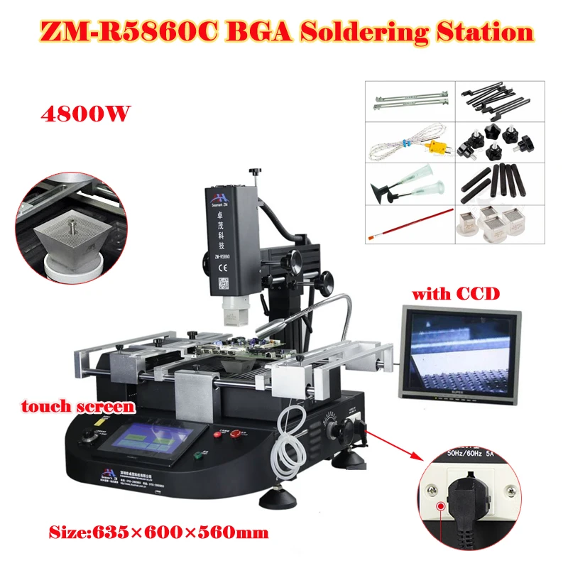 Zhuomao ZM-R5860 ZM-R5860C BGA Rework Soldering Station 4800W 220V 3 Zones with Soldering Kit for IC Chip Repair