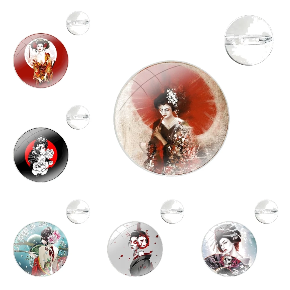 Painting Art Geisha Illustration Pins Badge Metal Brooches For Clothes Backpack Decoration gift