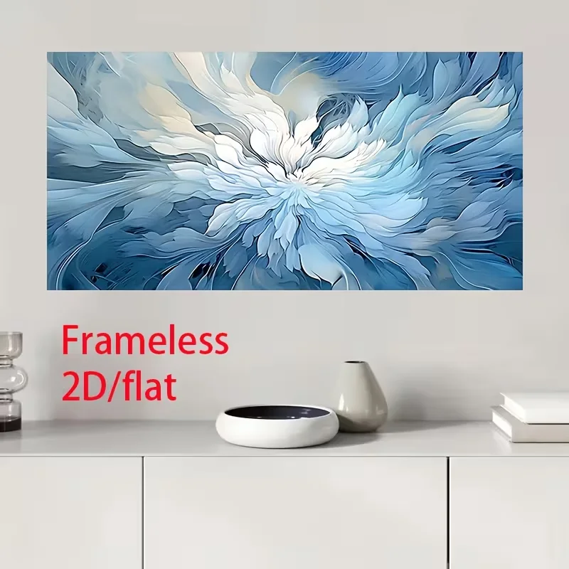 (1PC Unframe)2D Flat Abstract Blue Floral Canvas Art Print, 23.62x47.24 Inches, Frameless Modern Nordic Minimalist Wall Decor, H