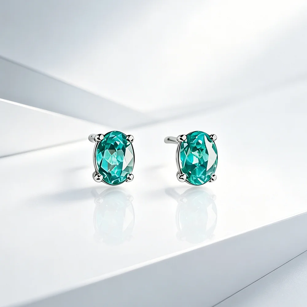 Luxury Blue Oval CZ Stud Earrings for Women Low-key Daily Wear Simple Ear Jewelry Statement Piece for Teens