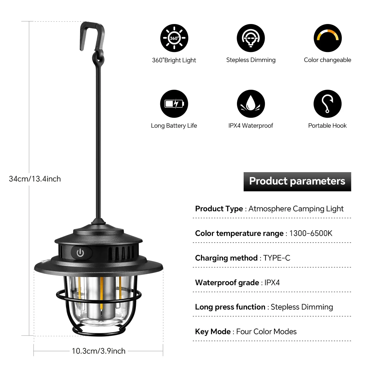 Outdoor Camping Lantern Portable High Bright CCT Dimmable USB Rechargeable LED Lamp With Hanging Hook For Camping Hiking Picnic
