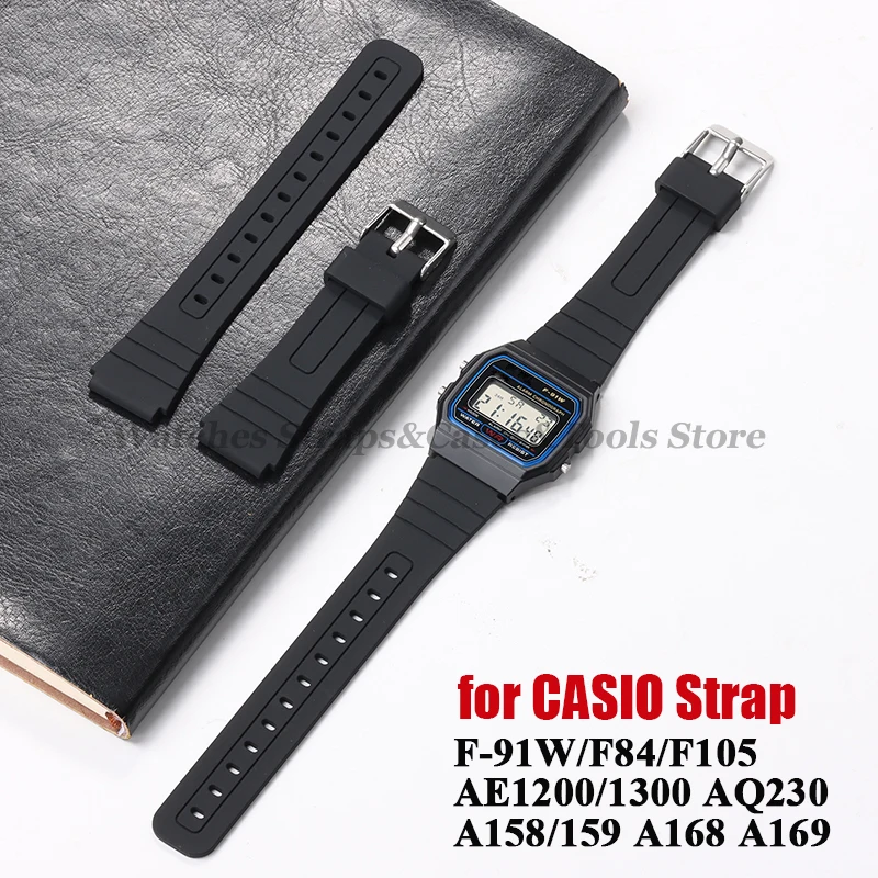 

Soft Silicone Watch Band Sport Rubber Bracelet for Casio F91W W800H SGW400 F84 F105/108/A158/168 AE1200/1300 Men Wristband 18mm