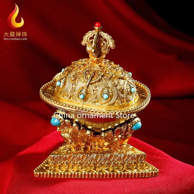 Artefacto de Toba Dharma Huibao, cuenco de Toba de latón, Buda Tantra tibetano occidental, adorno de mesa de oferta frontal, Buda de adoración para el hogar