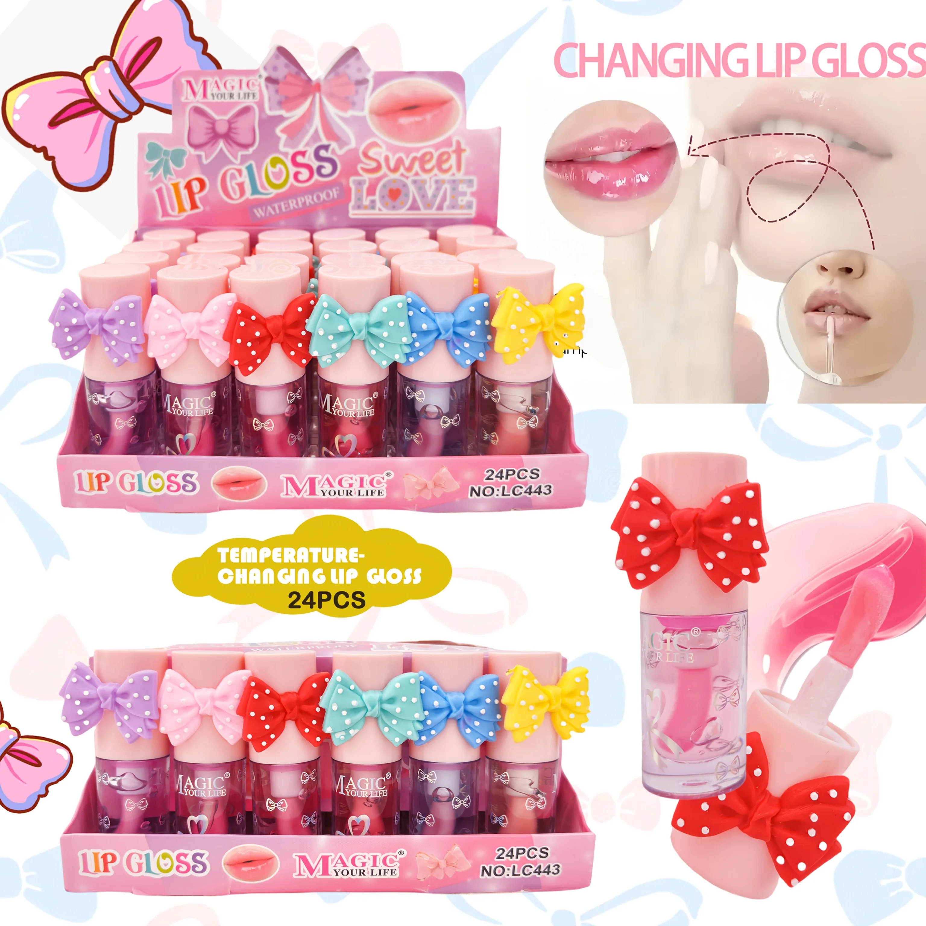 24pcs Cute Lip Gloss Colorchanged Lip Oil Girls Kawaii Moisturizing Longlasting Lips Gloss Makeup Party Gifts