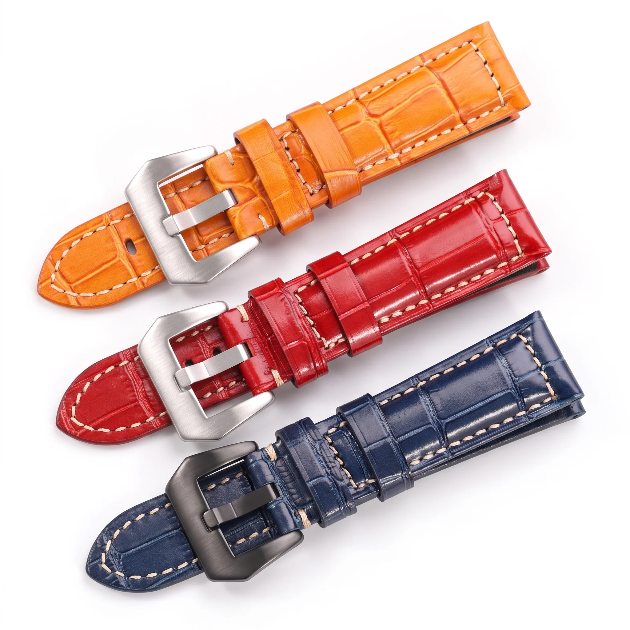 Genuine Leather Watchbands Black Brown Red Blue Green Orange Women Men Watch Strap For PAM Accessories 20mm 22mm 24mm