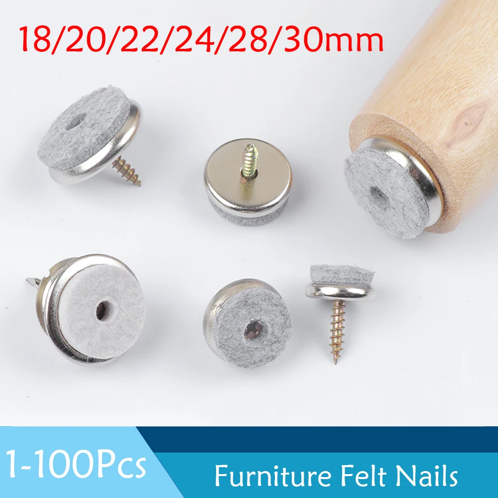 

1-100Pcs Gray 18/20/22/24/28/30mm Felt furniture Sofa Chair Leg Nonslip Screw Floor Anti-skid Pad Nail Protectors
