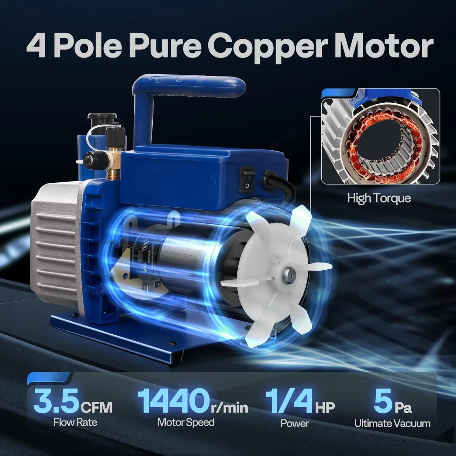 

110V 1/4 HP 3.5 CFM Single Stage Rotary Vane Air Vacuum Pump and R134a AC Manifold Gauge Set Kit Blue