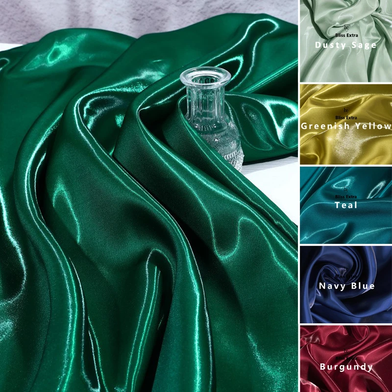 Green Luxury Glossy Liquid Satin Metallic Fabric Crystal Silk Satin Wedding Dress Decoration Clothing Designer Material Textile
